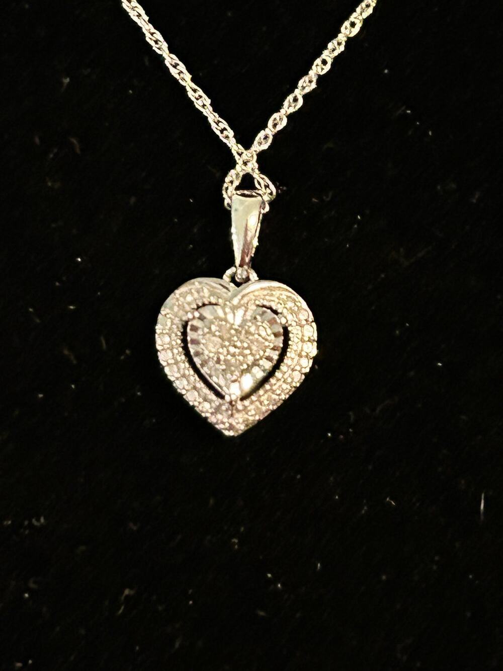 Natural Diamond Heart Necklace 925 Sterling Silver 18" Fine Jewelry